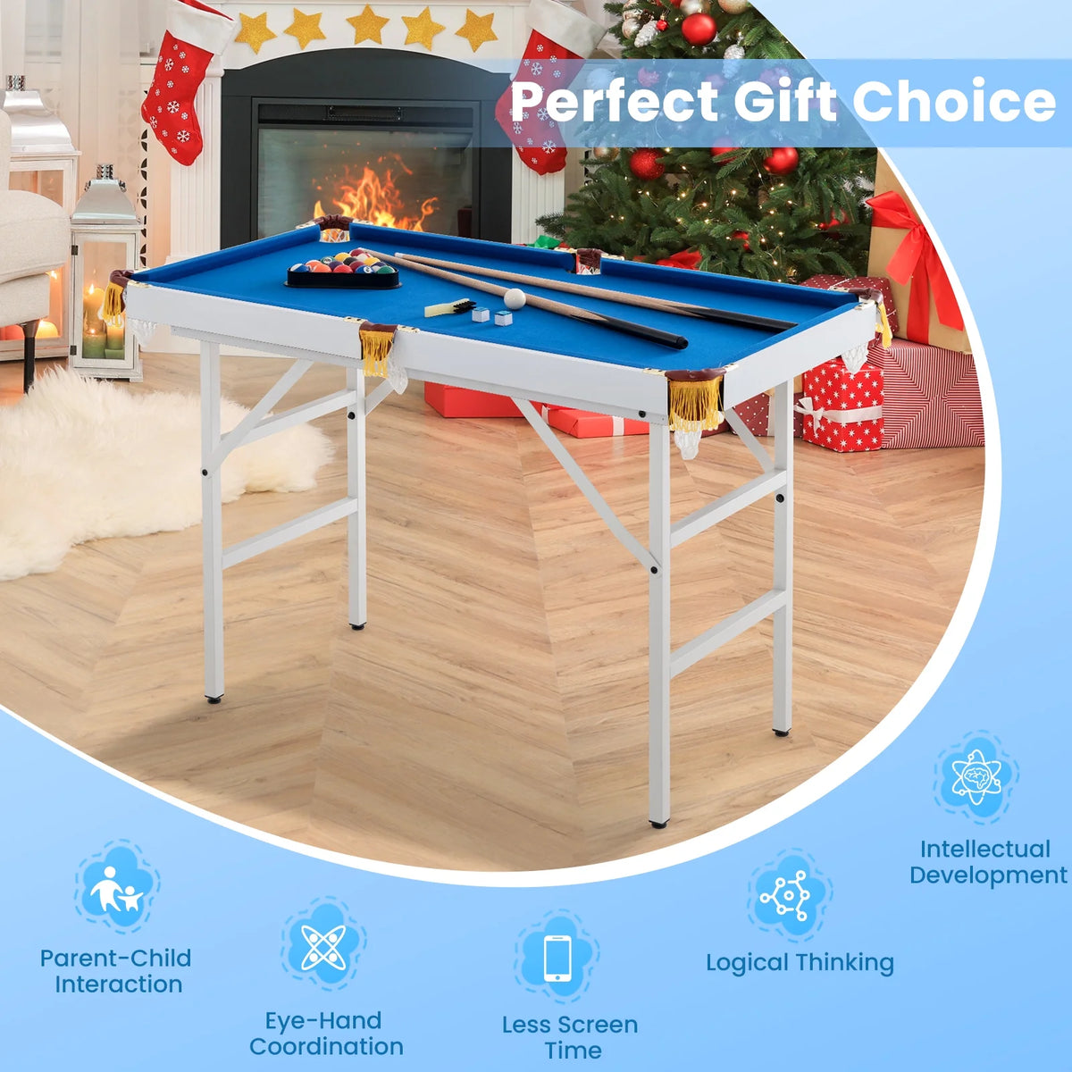 Topbuy 47'' Pool Table Set for Kids Foldable Billiard Table for Home and School Green