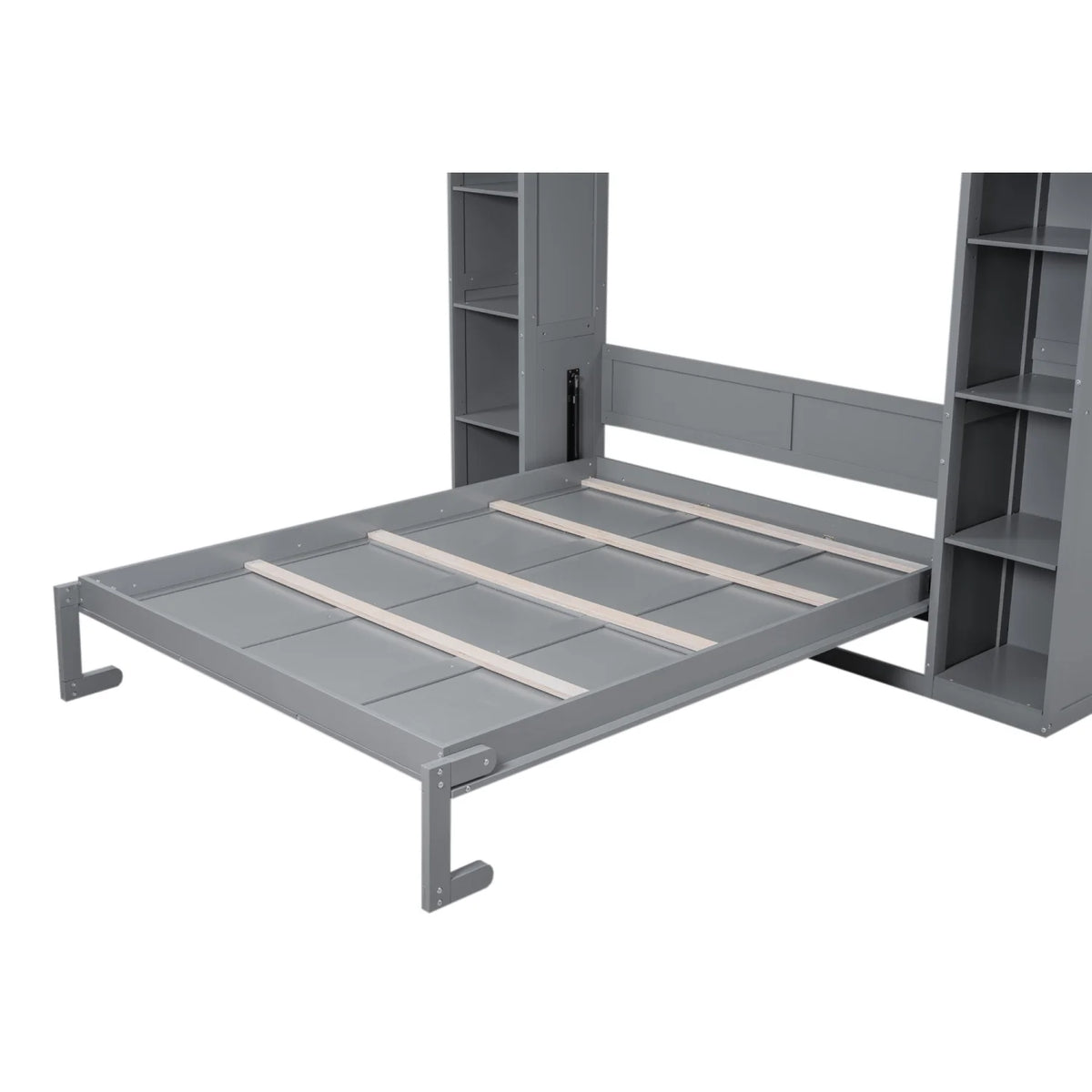 Harper & Bright Designs Full Size Murphy Bed with Shelves, Foldable Wall Bedframe w/Flexible Slats Support, Space-Saving Design, Can Be Folded Into Cabinet, White