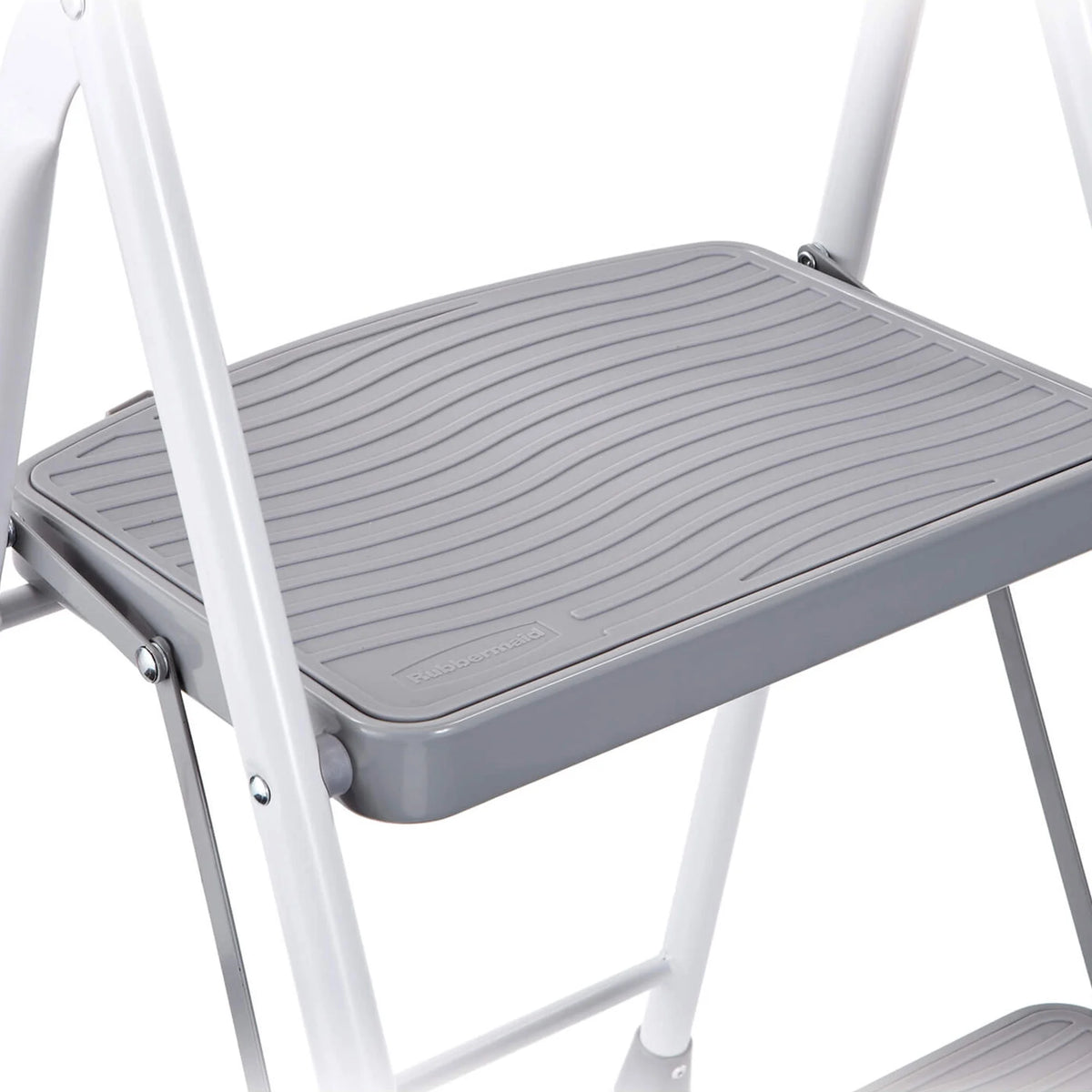 Rubbermaid 3 Step Folding Ladder, Steel Foldable Step Stool, White