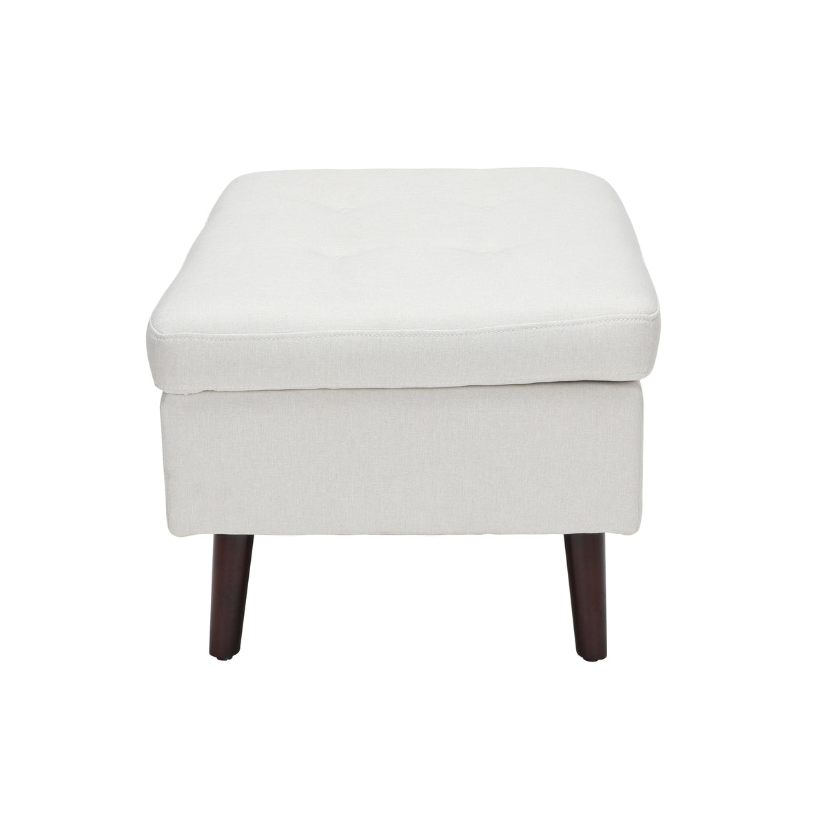 OFM Mid Century Modern Tufted Fabric Storage Ottoman, Walnut Legs, in Beige