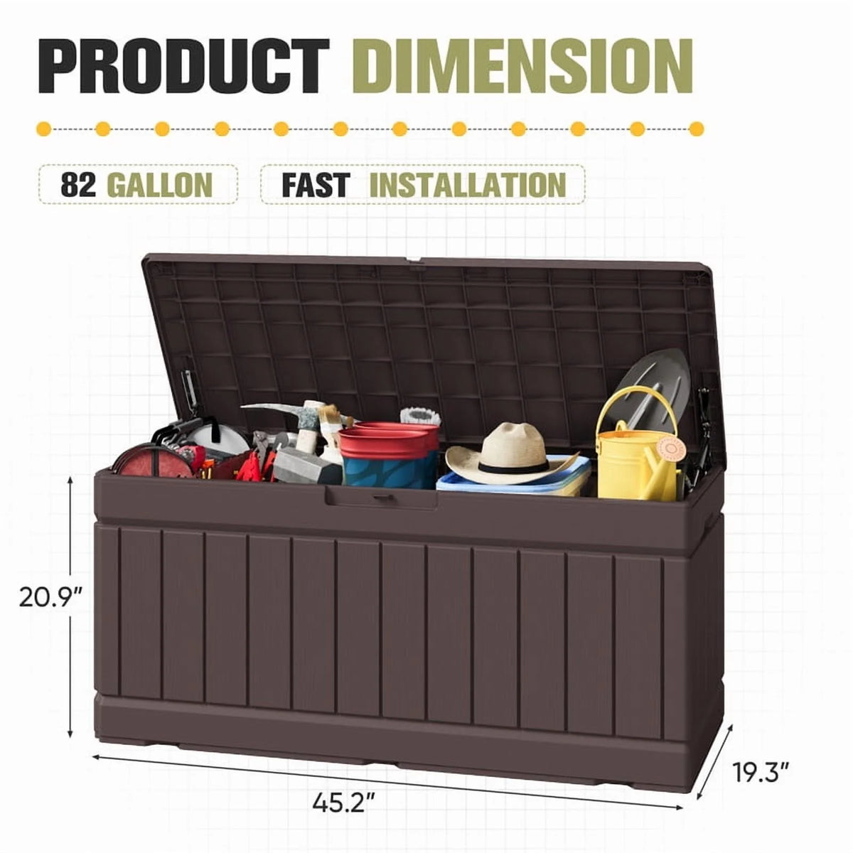Homall 82 Gallon Outdoor Storage in Resin Deck Box 45.66in Width Lockable Deck Box, Black