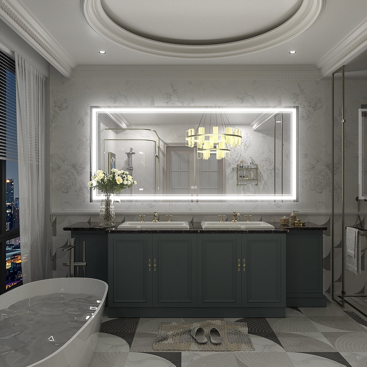 Frameless Frontlit LED Anti-fog Bathroom Vanity Mirror 96x36 inch