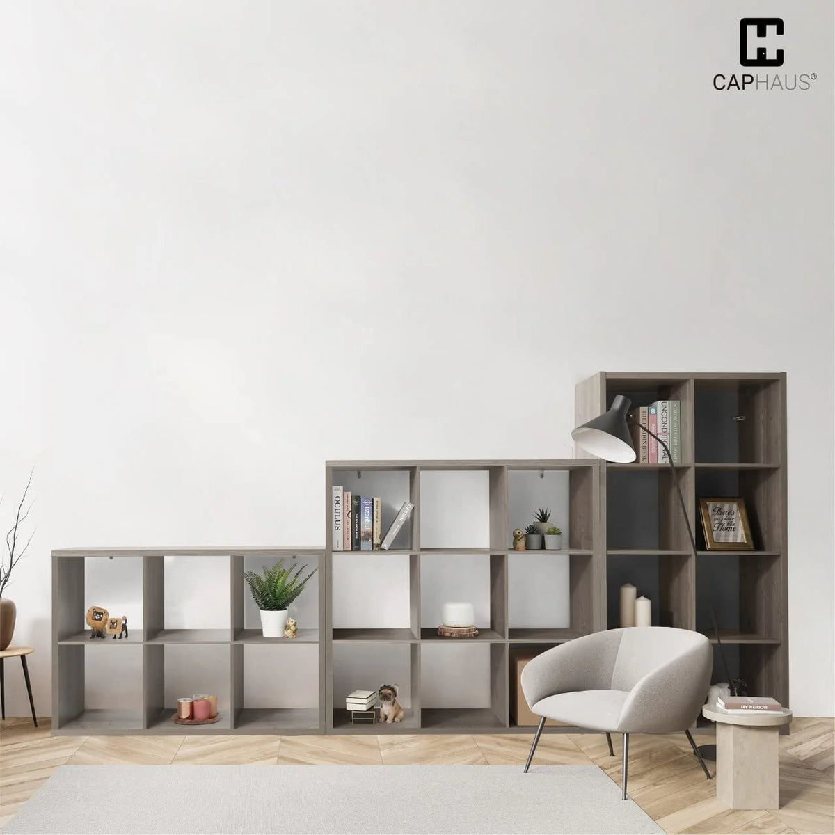CAPHAUS Sturdy Room 13-Inch Cube Storage Organizer Shelf, with Extra Thick Exterior Edge, Open Storage Shelf Divider, Bookcase, 8-Cube, White