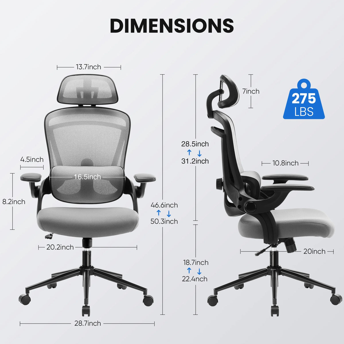 CONCETTA Ergonomic High Back Office Chair with Adjustable Lumbar Support, Headrest for Adults, Black