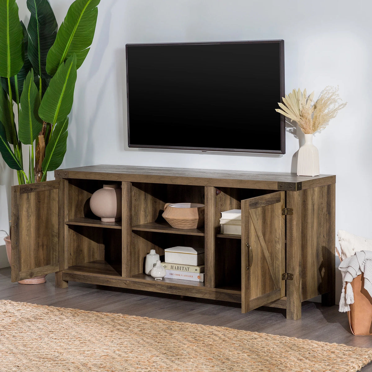 Walker Edison Modern Farmhouse Barn Door TV Stand for TVs up to 65", Grey Wash