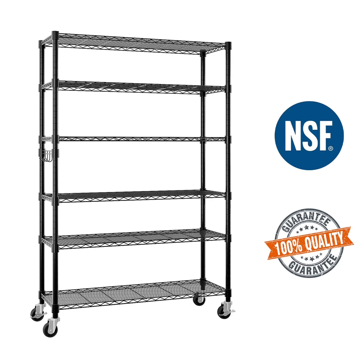 Ktaxon 6 Tier Wire Shelving with Wheels, 46"D x 18"W x 82"H Multifunctional Storage Rack Metal Garage Shelves Organizer, Capacity for 900lbs, Silver