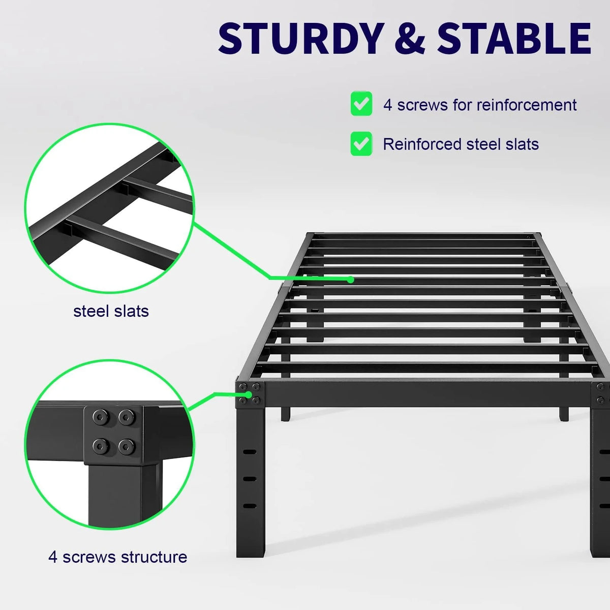 COMASACH 14" Twin-XL Metal Platform Bed Frame, Heavy Duty Mattress Foundation, Easy Assembly, No Box Spring Needed