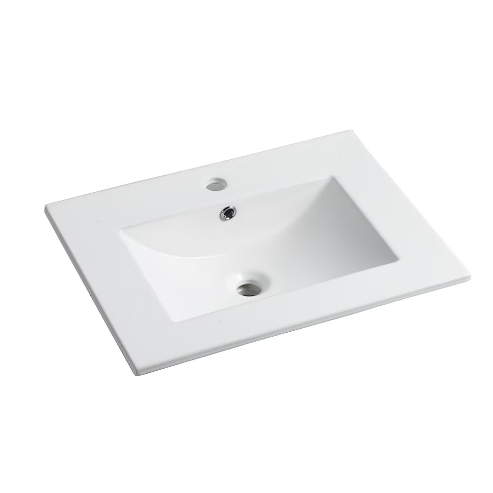 Miniyam 24" Ceramic Sink with Overflow, Drop in Bathroom Vessel Sink, White