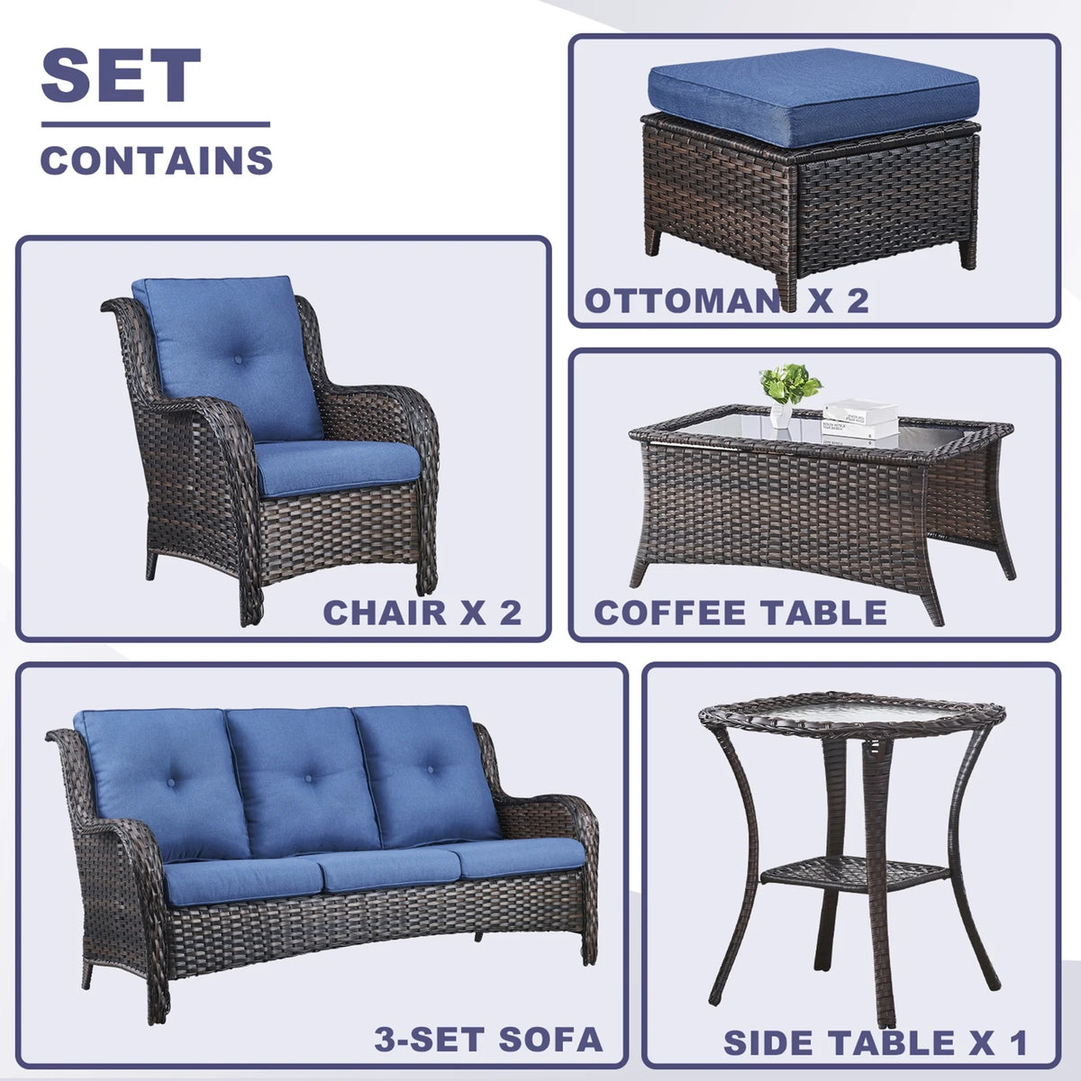 POCASSY 7 Piece Rattan Sofa Seating Group with Cushions