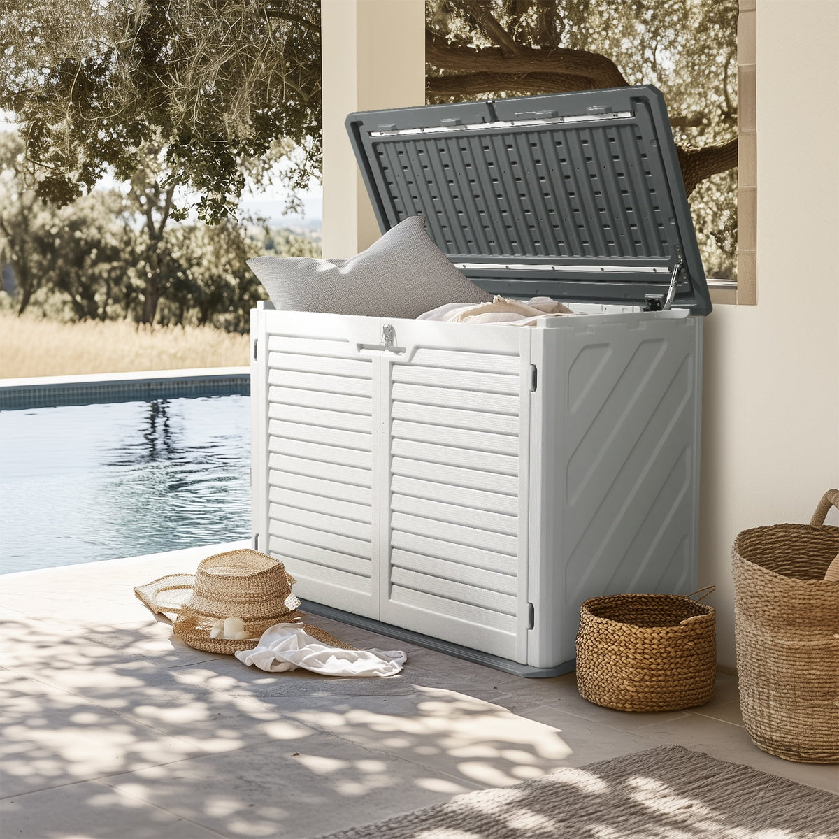 EasingRoom 260 Gallon Storage Deck Box Courtyard White