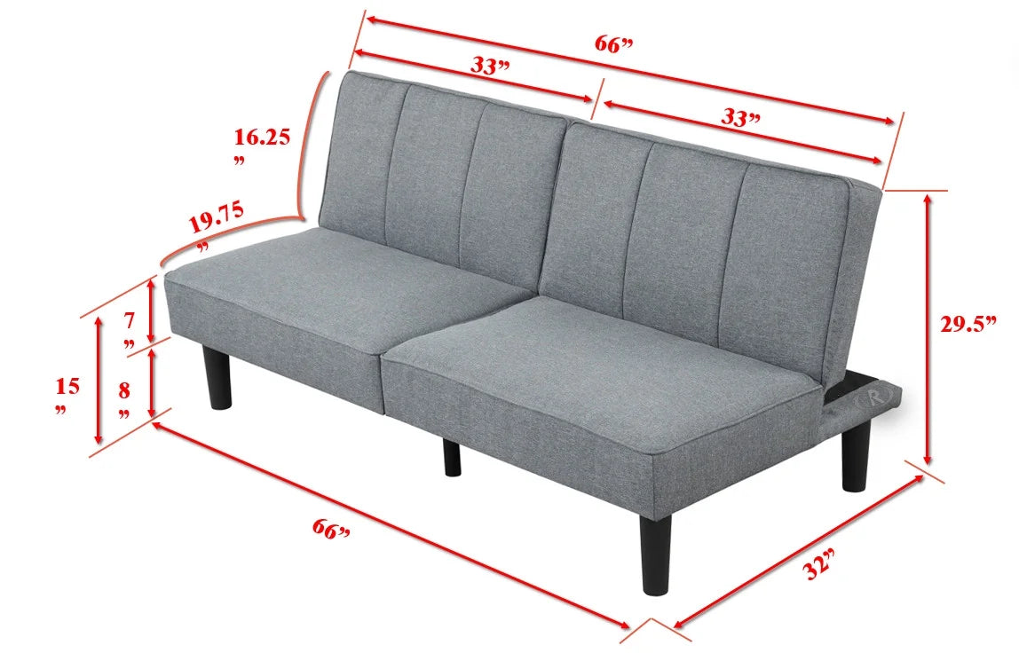 Mainstays 66" Studio Futon, Gray Linen Upholstery