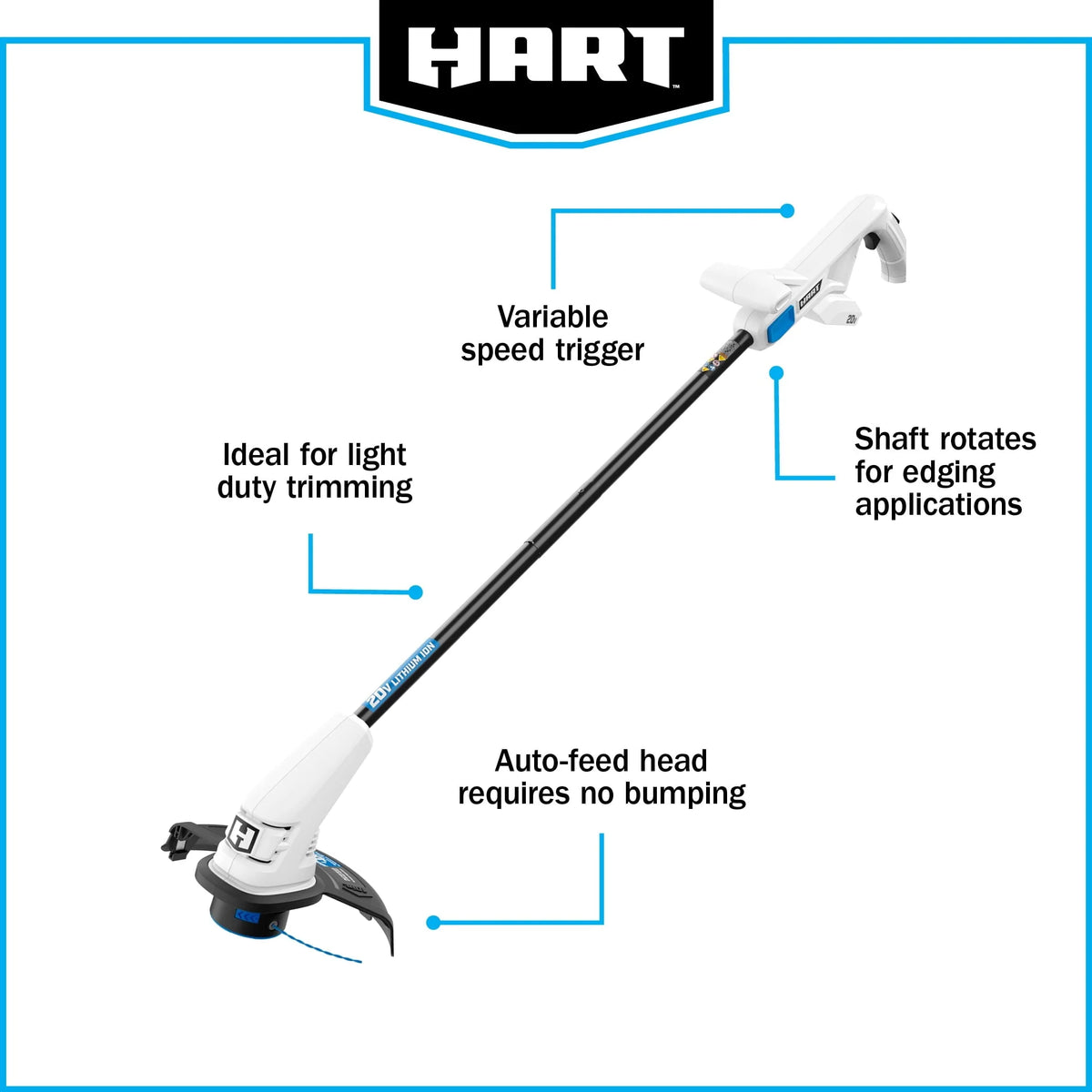 HART 20-Volt 10-inch String Trimmer/Bazooka Leaf Blower Combo Kit, (1) 2.0Ah Lithium-Ion Battery