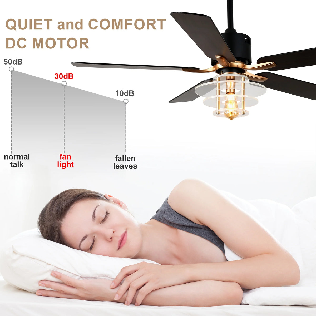 Bella Depot 52" Modern Black Ceiling Fan 6-Speed Reversible with Light and Remote Control