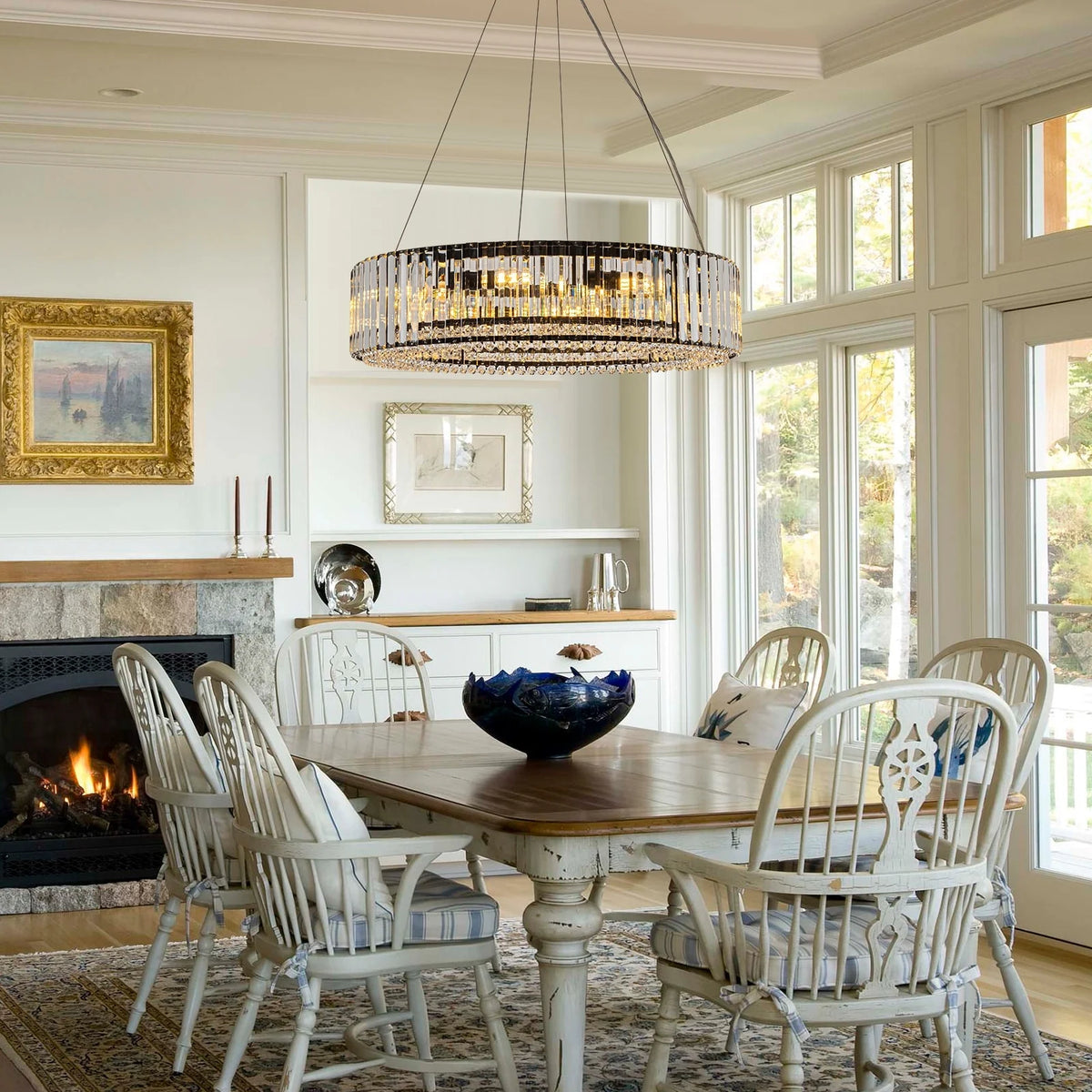 OYIPRO  6 - Light 19.7" Modern Round Crystal Chrome Chandelier Chrome Chrome