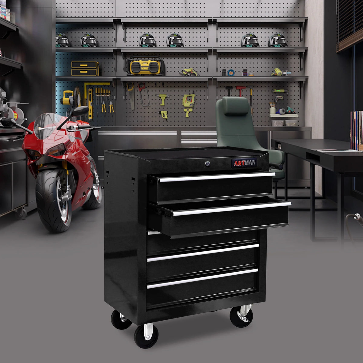 ARTMAN 5 Drawer Rolling Tool Chest, Tool Storage Cabinet  with Wheels and Drawers for Garage Warehouse