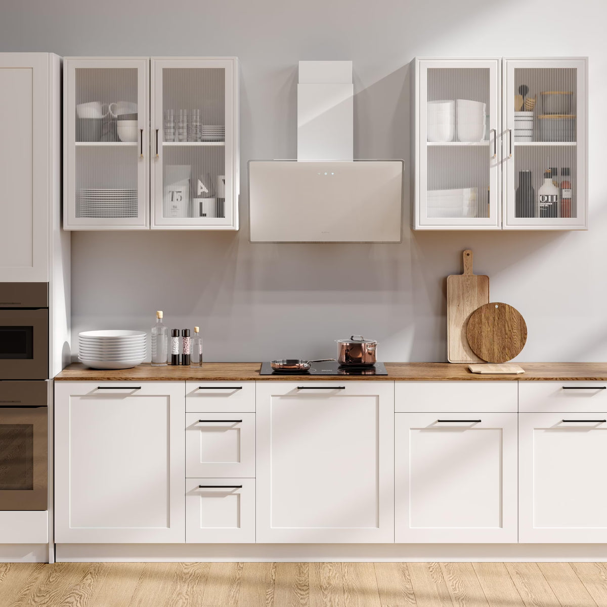 POLIHOME Display Wall Cabinet with Tempered Glass Doors��Storage Cabinet with Adjustable Shelves