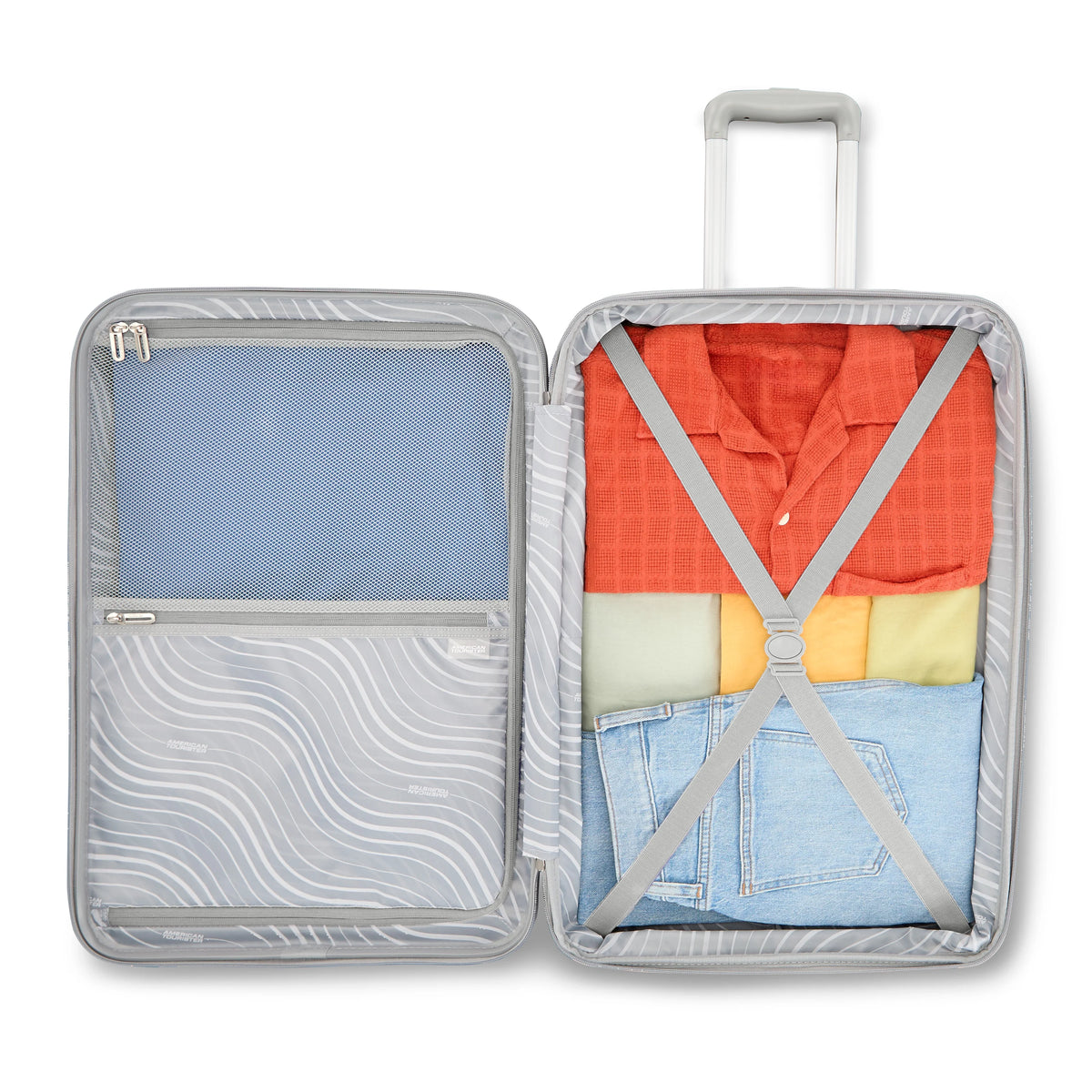 American Tourister Color Waves Medium Checked Suitcase with Spinner Wheels - Silver