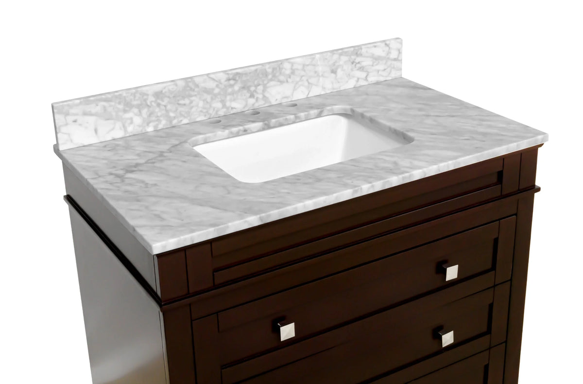 Eleanor 30" Bathroom Vanity with White Cabinet and Carrara Marble Top