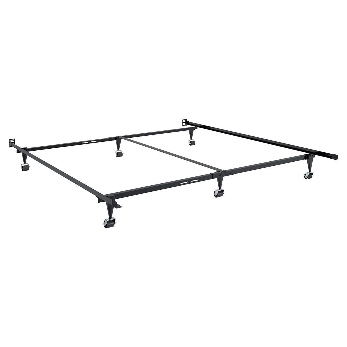 CorLiving Adjustable Queen to King Durable Black Metal Bed Frame with Locking Wheels - Box Spring Required