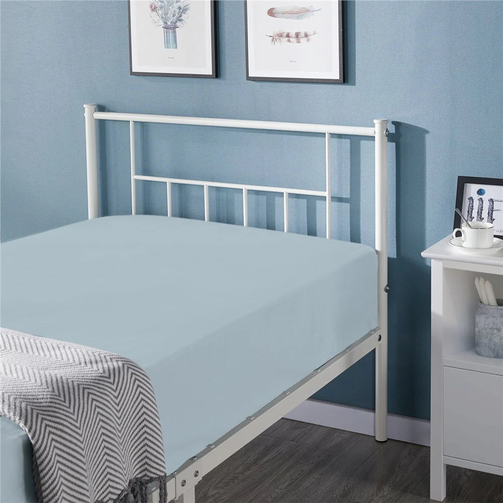 Topeakmart Metal Twin Bed Frame Slatted Bed Base with Headboard and Footboard, White