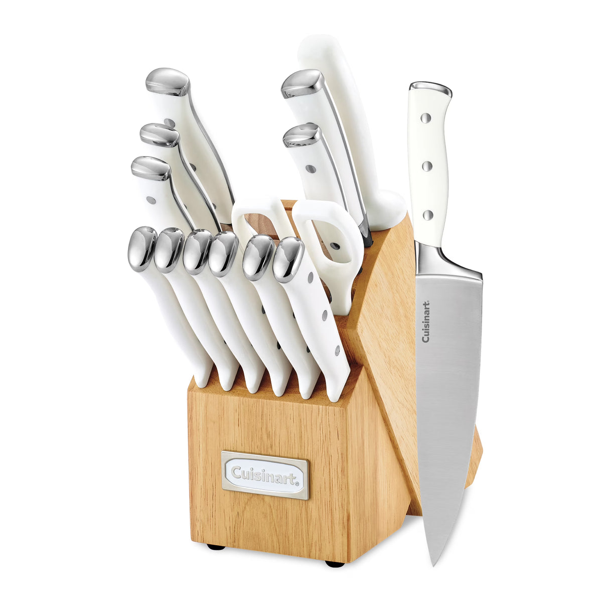 Cuisinart C77WTR-15PG Triple Rivet Collection 15-Piece Cutlery Block Set, White/Grey