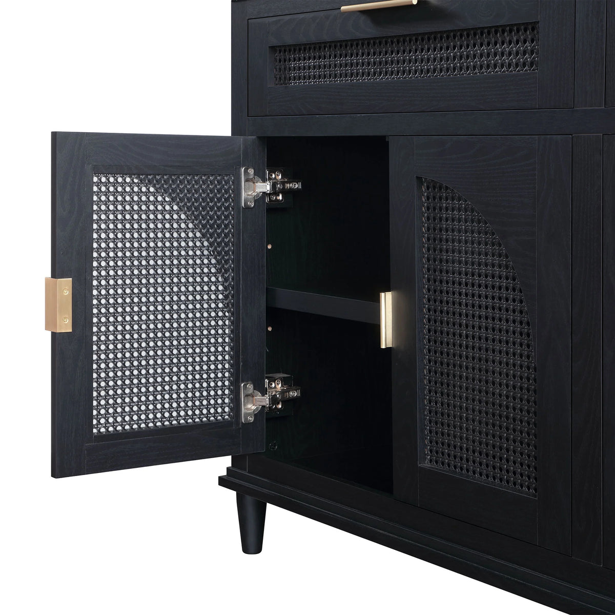 Beautiful Drew Rattan Media Console with Teched Away Drawer by Drew Barrymore, Warm Honey Finish