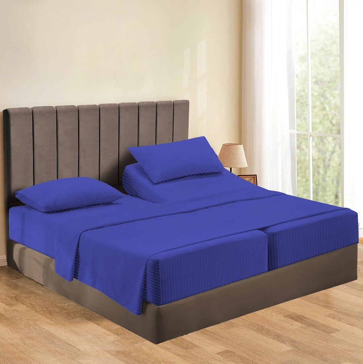 5-Piece Split Queen Sheet Set, 800 Thread Count, 100% Egyptian Cotton, Color Aqua Blue Stripe Pattern, Fits 16-Inch Deep Mattresses