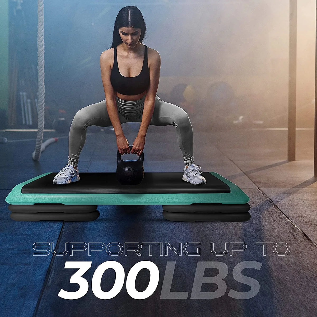 Yes4All Adjustable Aerobic Step Platform, 40 in x 16 in with 4 Risers, Black and Green