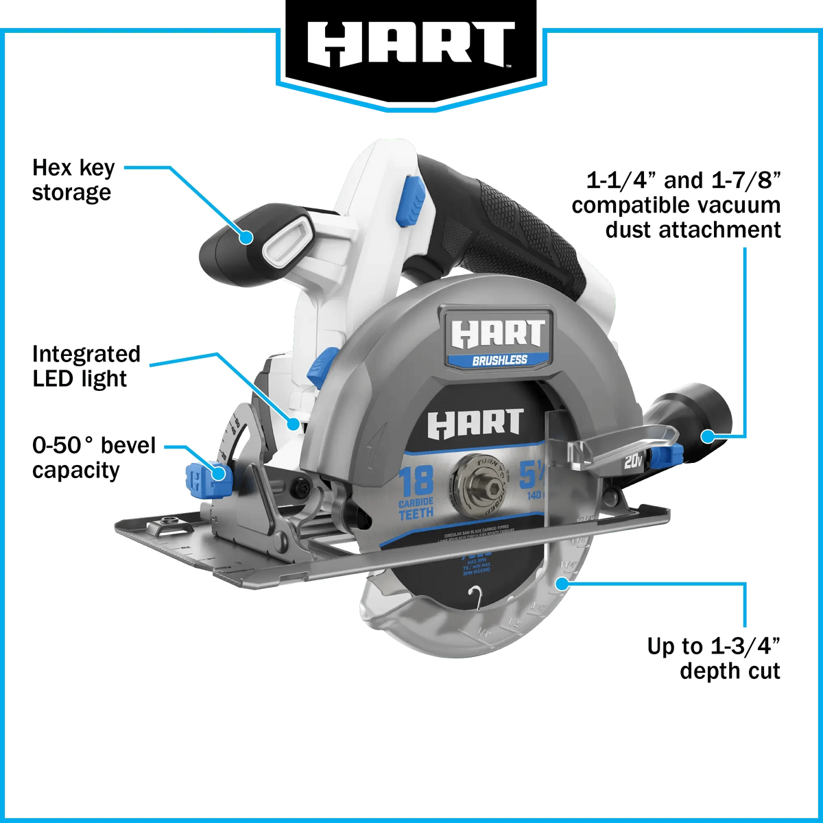 HART 20-Volt Brushless 5-1/2-inch Compact Battery-Powered Circular Saw (Battery Not Included) New Condition
