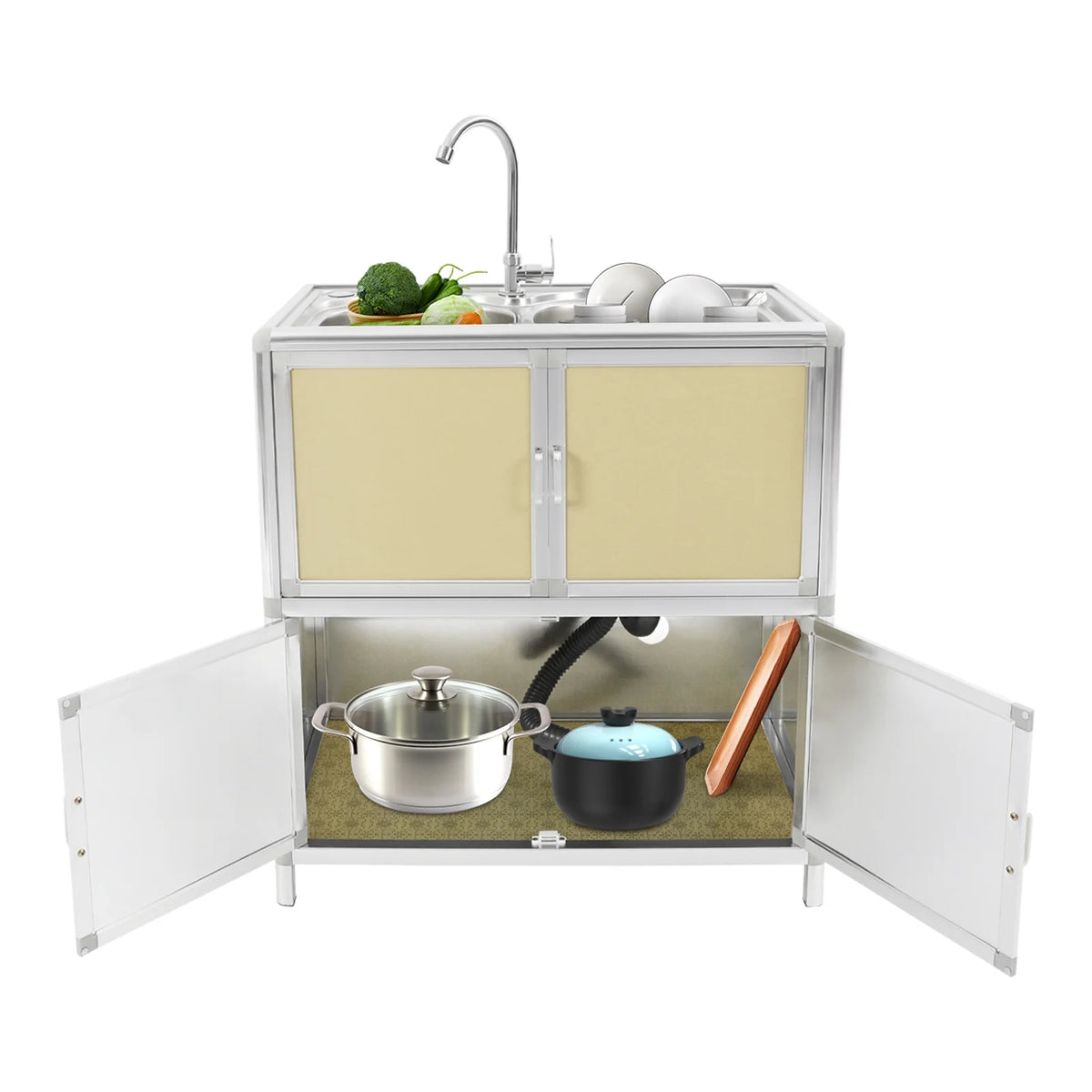 Kitchen Sink with Cabinet, Utility Sinks with Faucet, Freestanding Sink with Storage for Home Kitchen(Blue)