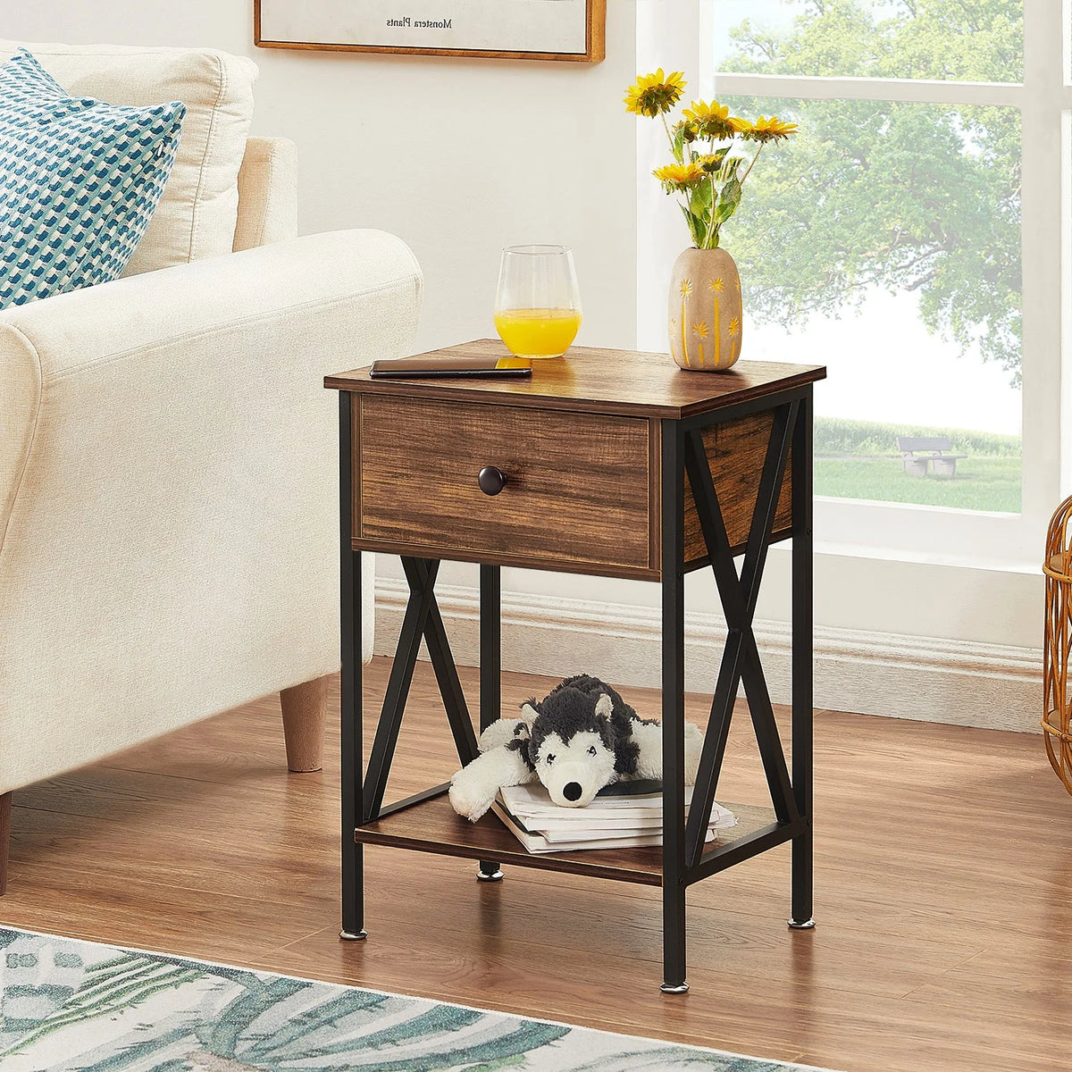 VECELO 3-Piece Bedroom Set with Twin Size Bed Frame and 1-Drawer Black Nightstands