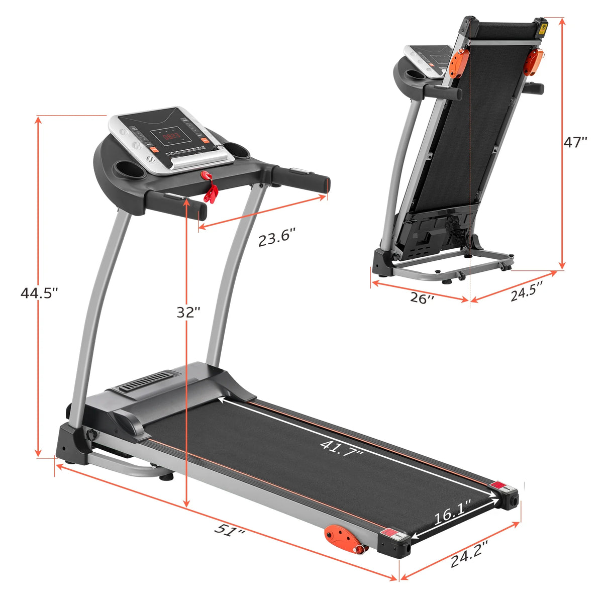 EUROCO Folding Treadmill with 7.5mph Speed, Portable Running Walking Compact Exercise Machine with 12 Preset Program, 3-Level Incline ,  Device Holder and Pulse Sensor for Home