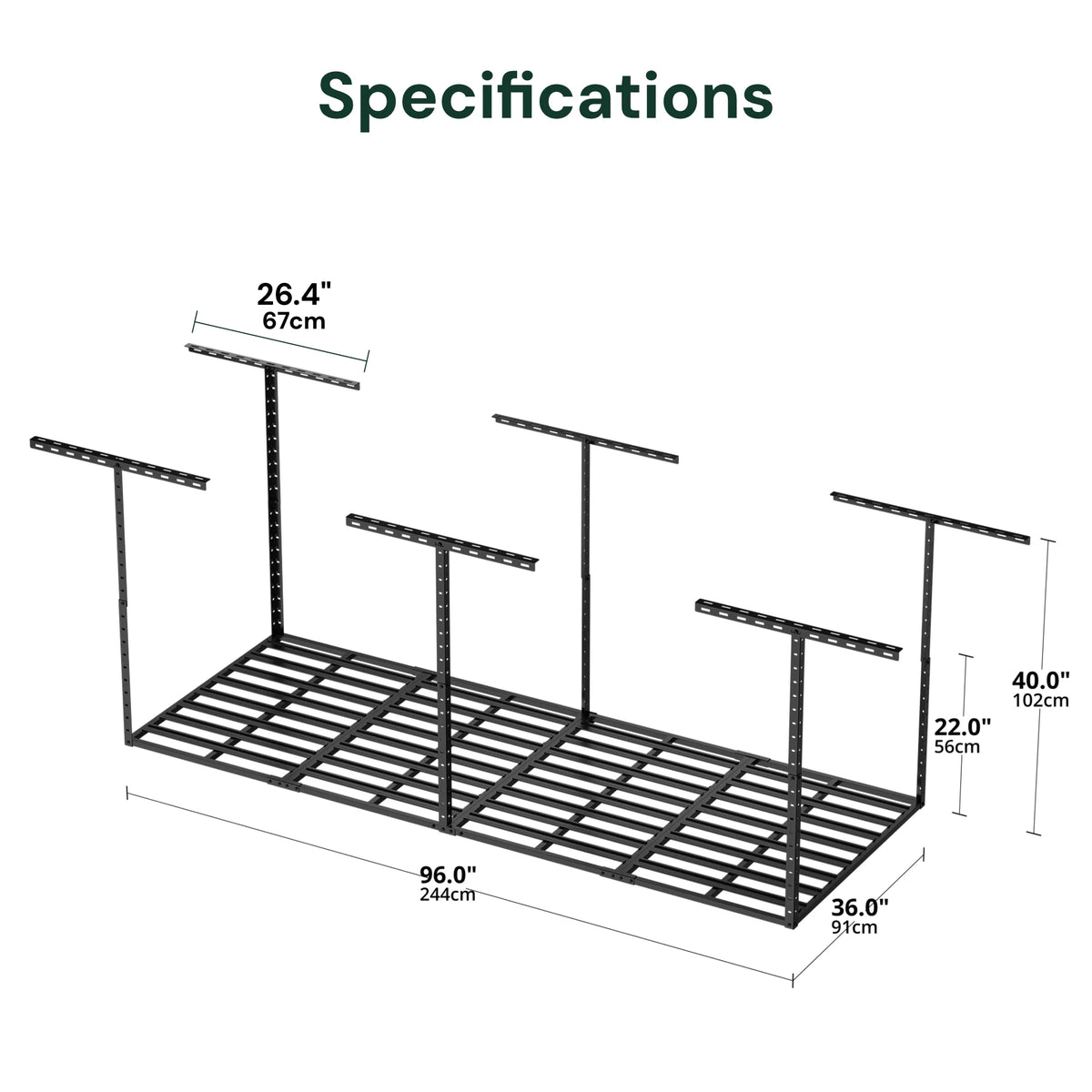 SunsGrove 4��8FT Overhead Storage Rack, 1 Pack, Black