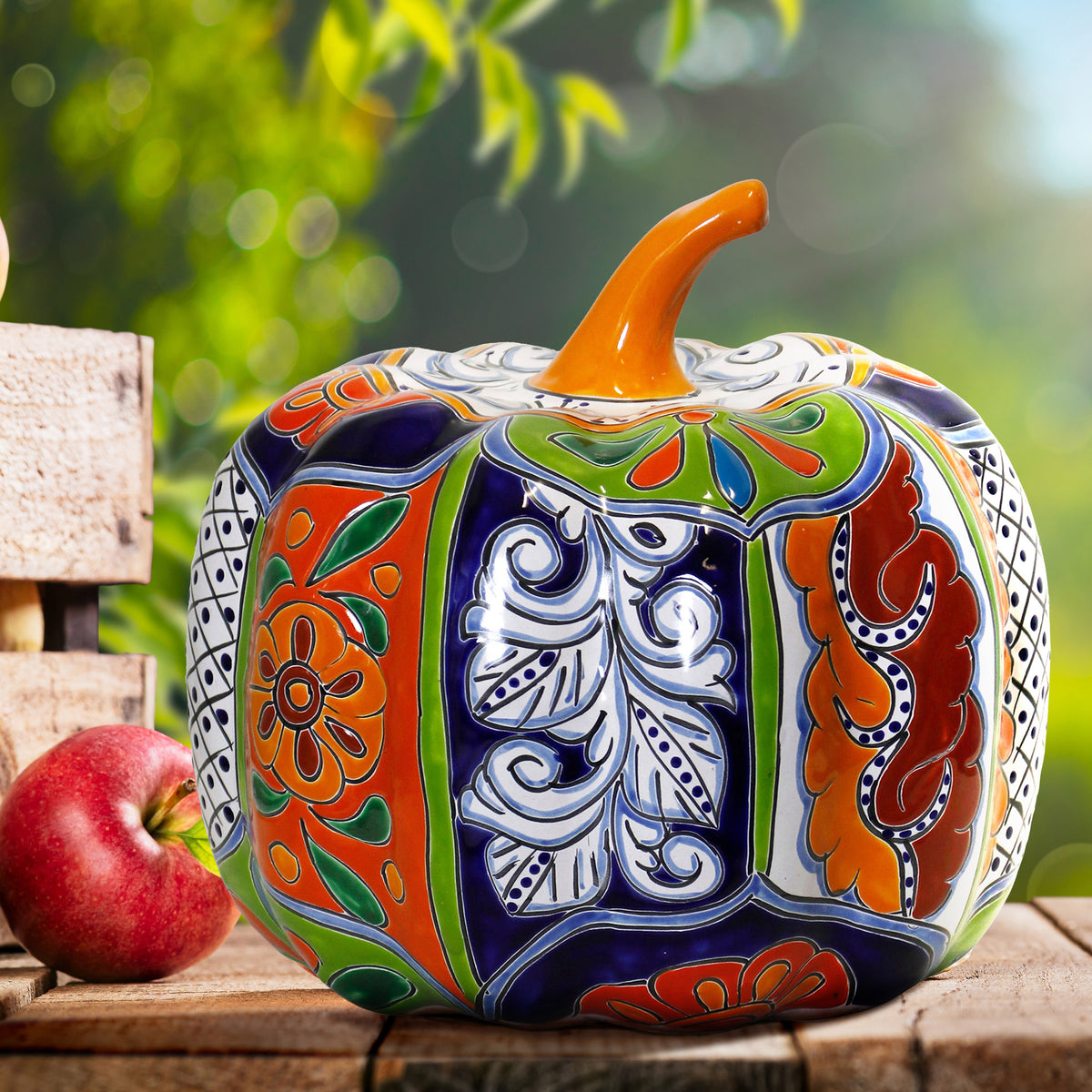 13' Talavera Style Ceramic Pumpkin