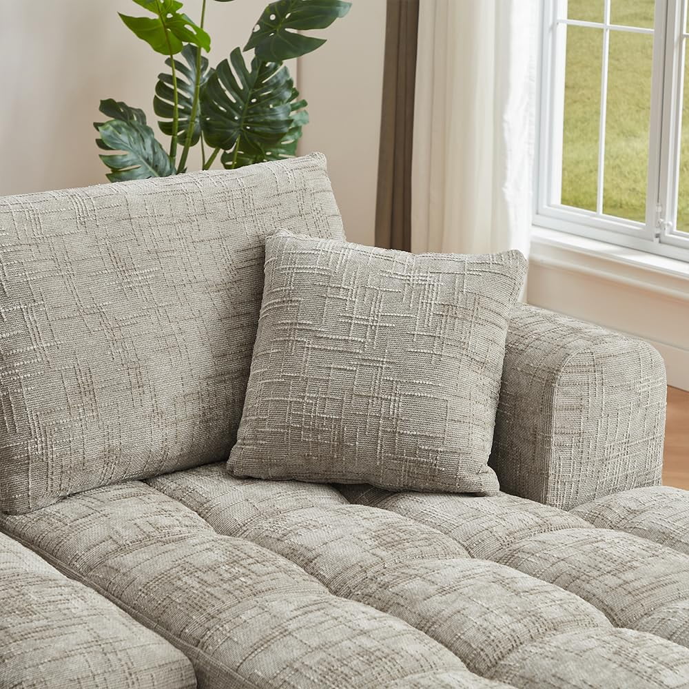 Lovableguy L-Shape Oversized Sectional Sofa,Chenille Modular Cloud Couch Sectional with Right Chaise Lounge,No Assembly,Upholstered Floor Sofa for Living Room Bedroom,khaki