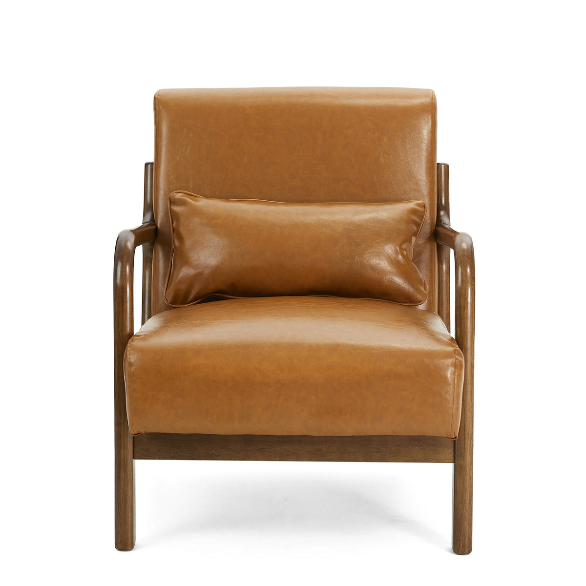 Glitzhome Mid Century Solid Wood Frame Accent Chair Modern Leather Lazy Chair