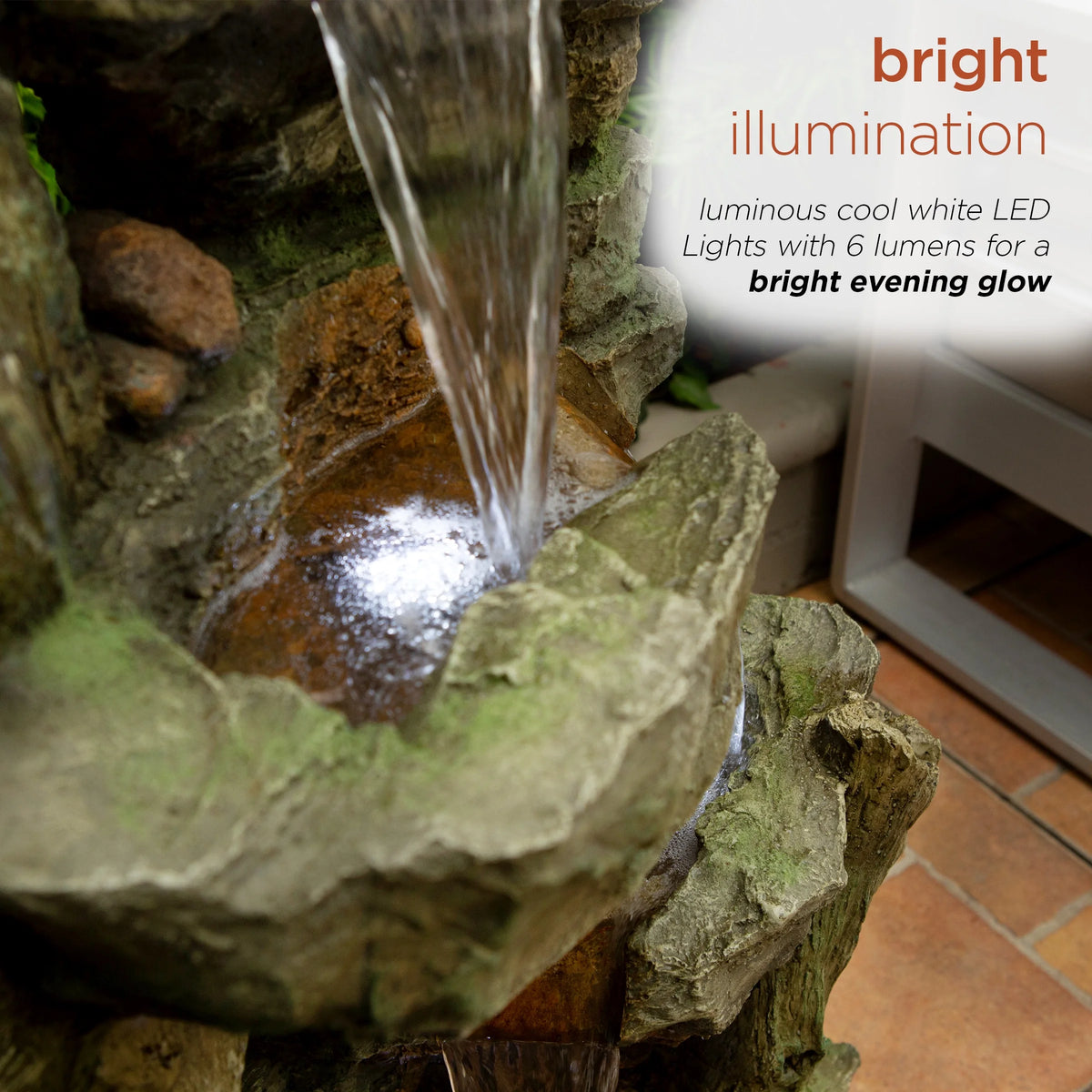 Alpine 39" Outdoor Multi-Tier Stone Tower Waterfall Electric Fountain with LED Lights