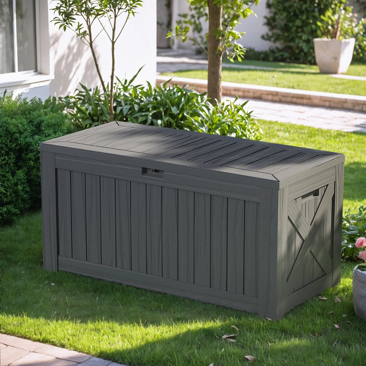 Devoko 120 Gallon Outdoor Patio Box Deck Plastic Resin Storage Box Backyard, Dark Grey