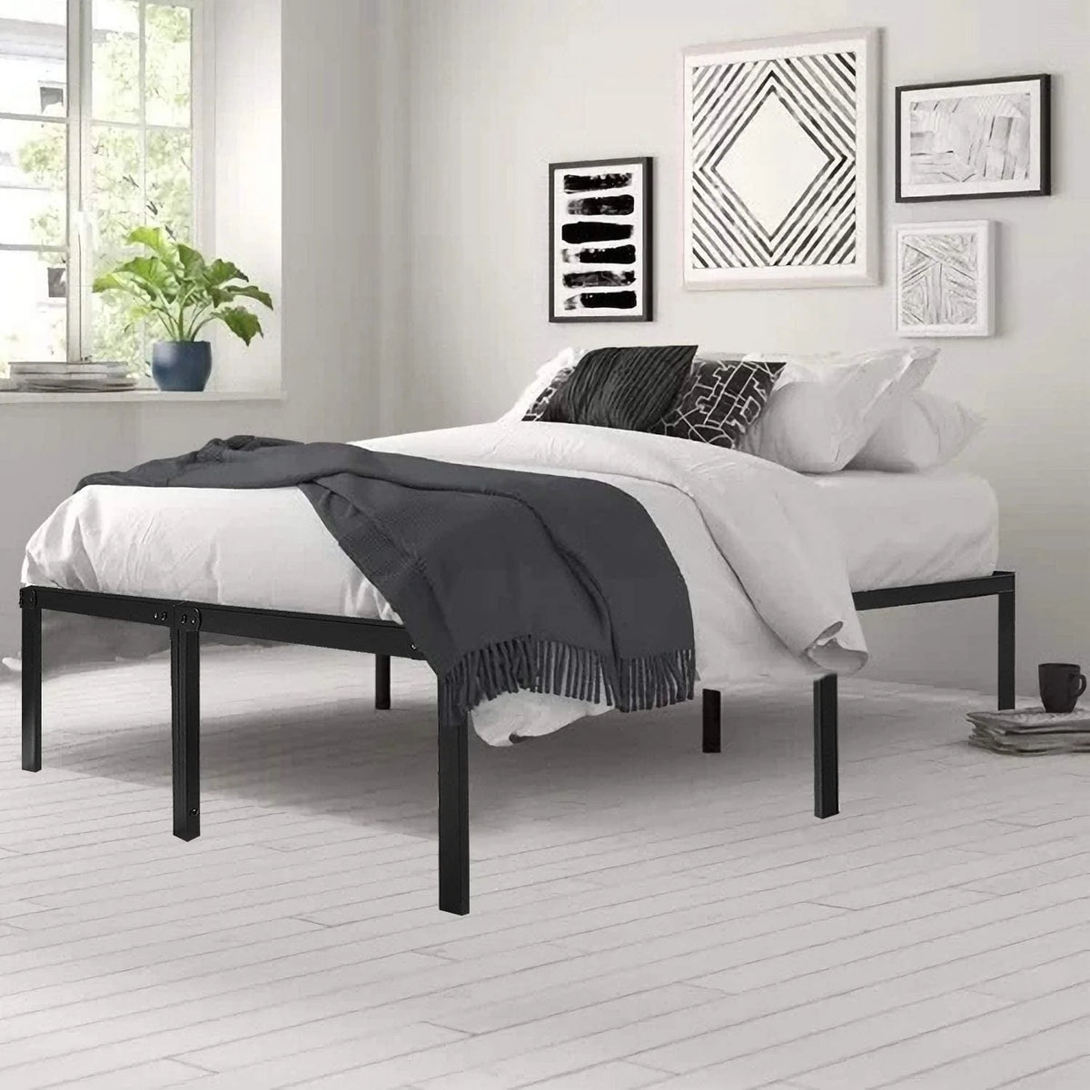 HAAGEEP King Bed Frame 18'' High Bedframes Platform No Box Spring Needed with Storage Heavy Duty