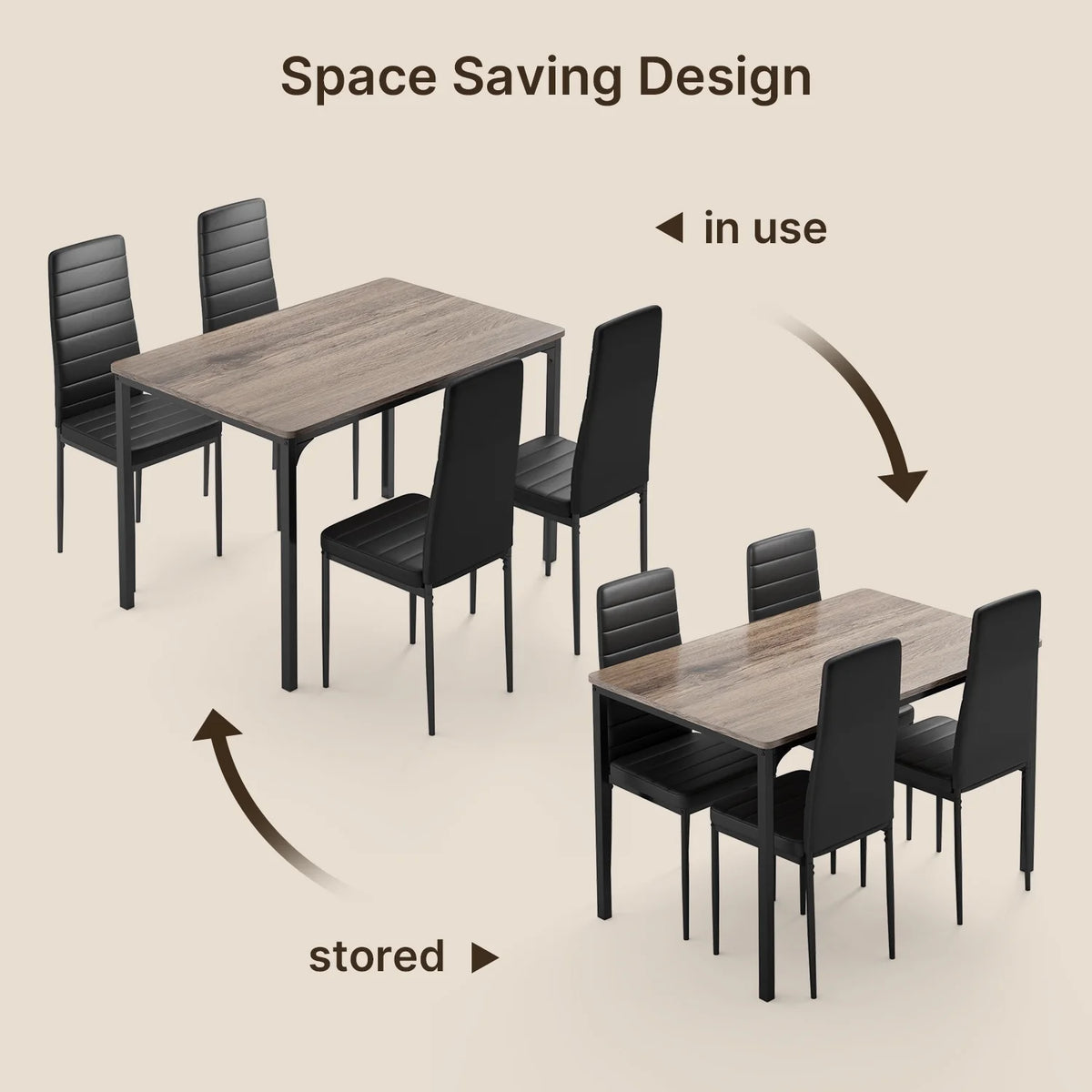 Aiho 5-Piece Modern Dining Set, Metal & Wood Table & 4 Chairs, Space-Saving for Small Spaces & Apartments, Retro