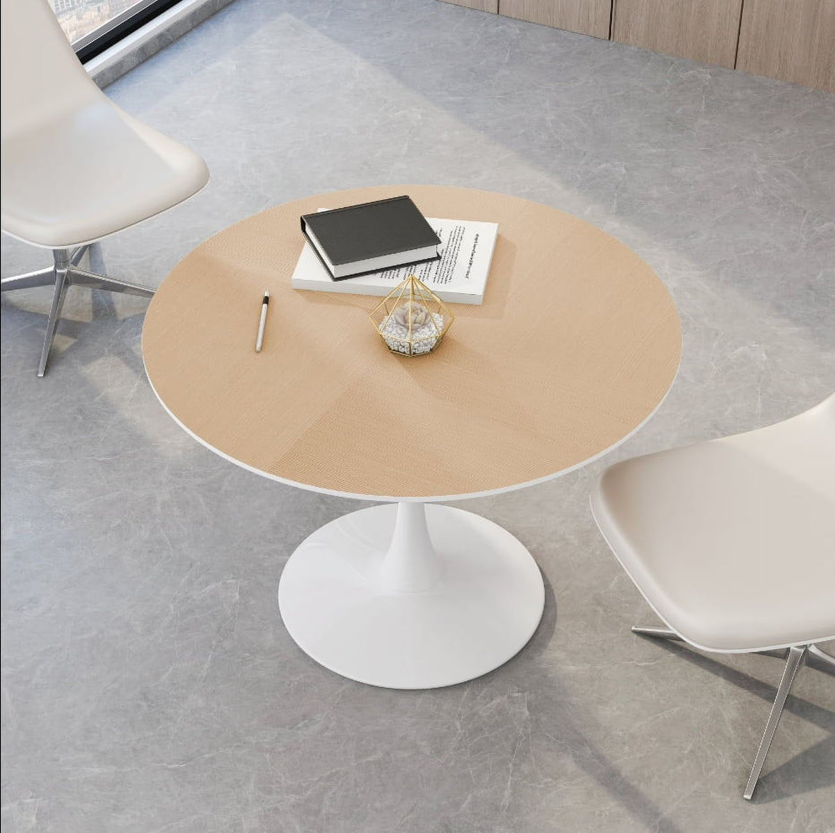 BSHTI Modern Round Dining Table with Round MDF Table Top,Metal Base Dining Table