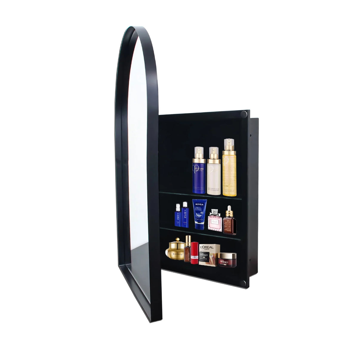 16x24 Inch Bathroom Mirror Cabinet with Adjustable Glass Shelves, Recessed Metal Framed Medicine Cabinet for Storage, Matte Gold