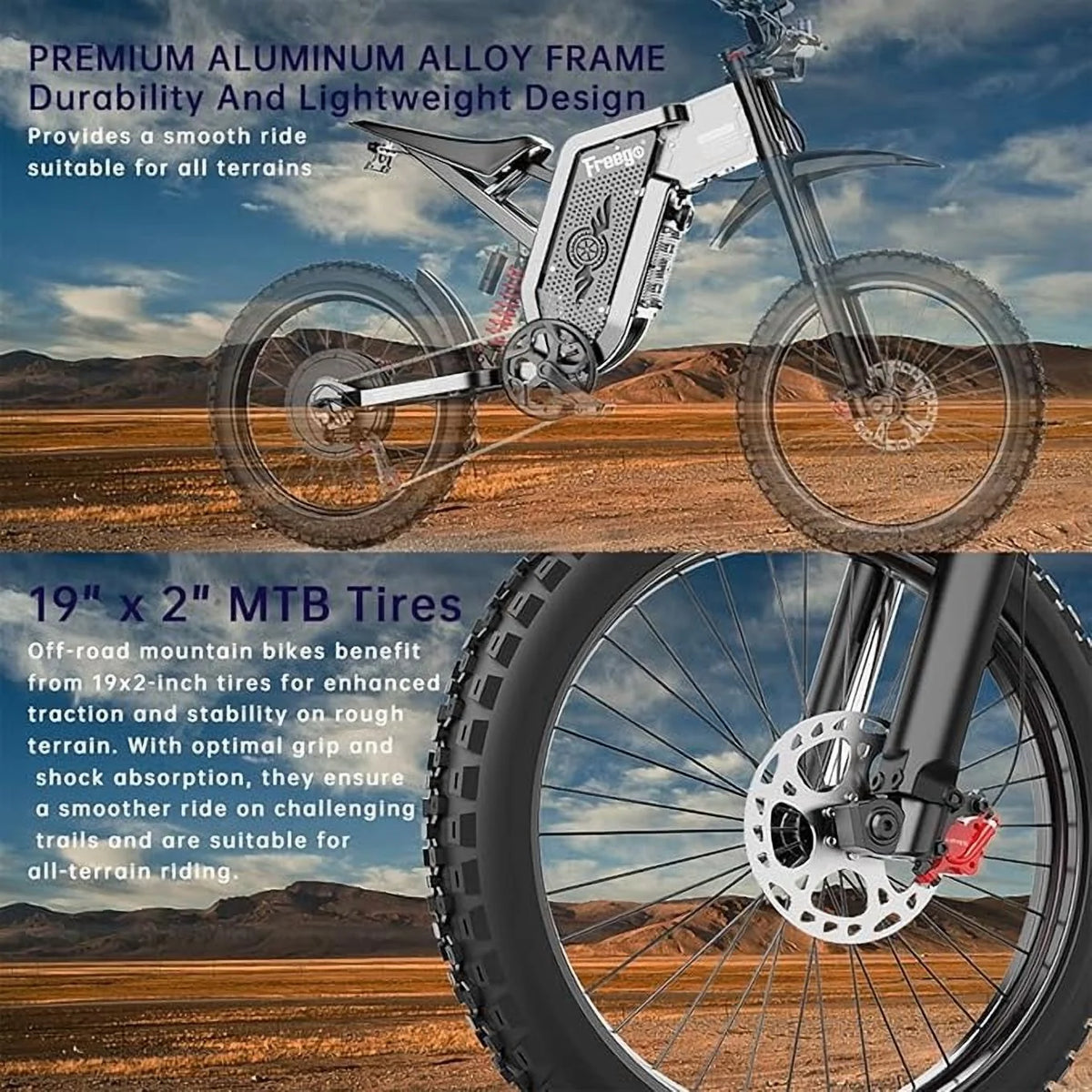 FREEGO X2 Pro Electric Dirt Bike 6000W(Peak) Motor 60V/30Ah Battery,50MPH/80Mile UL2849