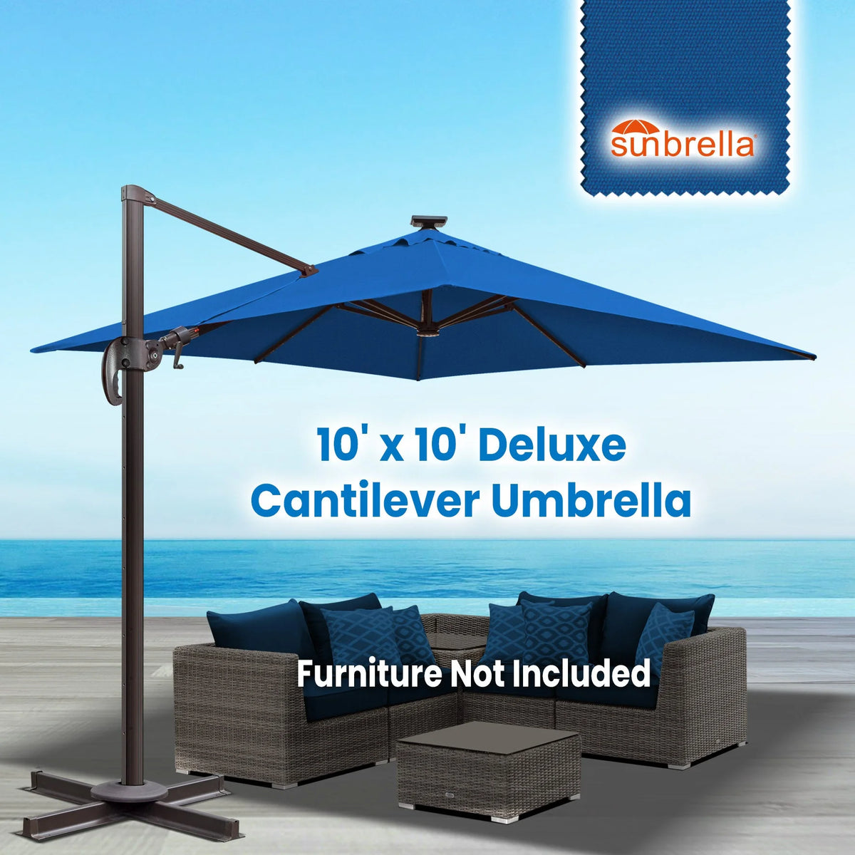 SUNRISEUMBRELLA Square 10'x10' Deluxe Roma square cantilever umbrella, With LED light(Heather Beige)