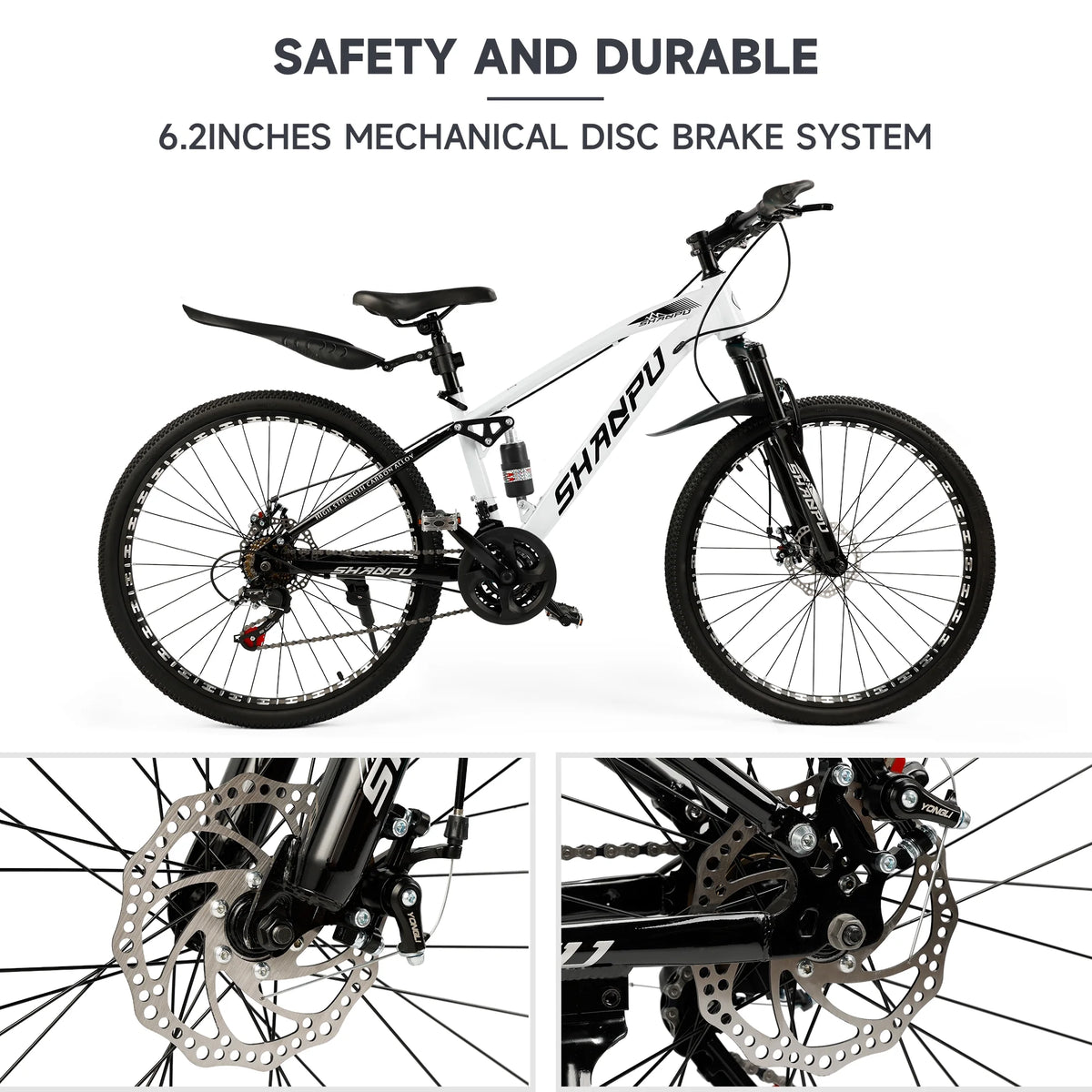 ARTUDATECH 26 Inch Wheel Full Suspension Mens Mountain Bike, Shimano 21 Speed,  Dual Disc Brake Bike for Men Womens Adult Bicycle With Bike Lock And Air Pump, orange