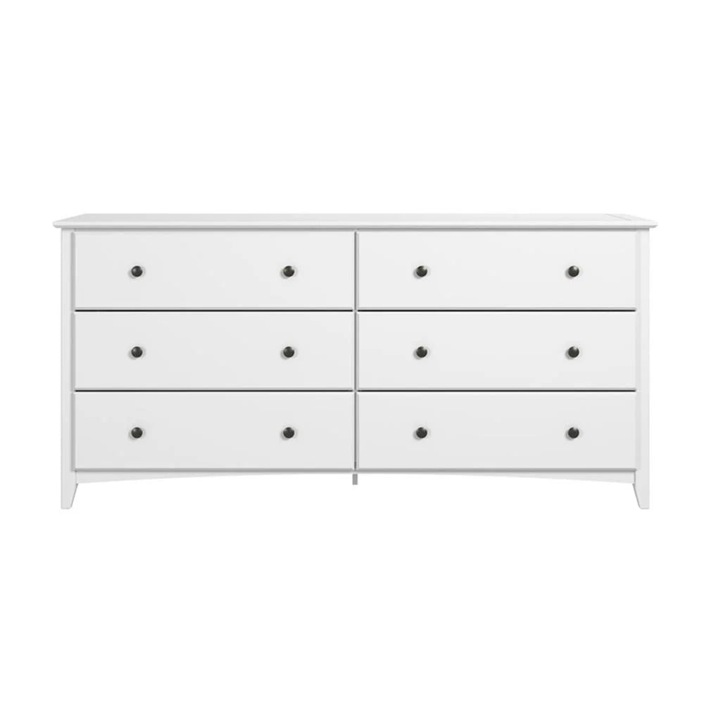 Camaflexi Shaker Style 6 Combo Drawer Dresser Wood Bedroom Furniture, White Finish
