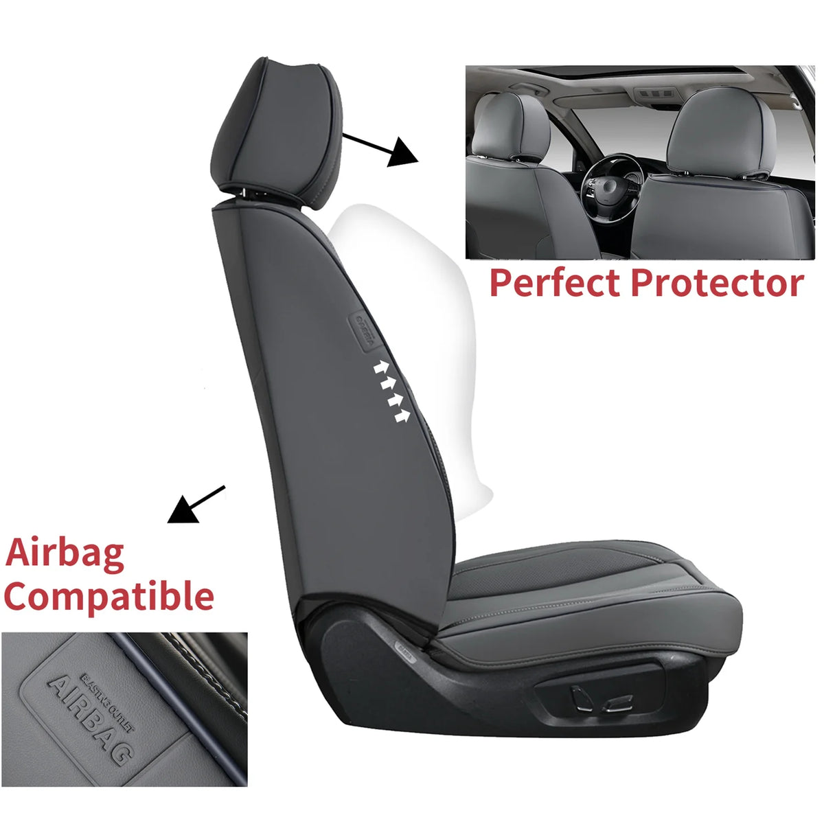 Coverado Black Front Car Seat Covers, Stylish Waterproof Premium Leather Automotive Seat Protectors, Airbag Compatible Auto Interior Accessories Universal Fit for Most Cars SUV Pick-up Trucks