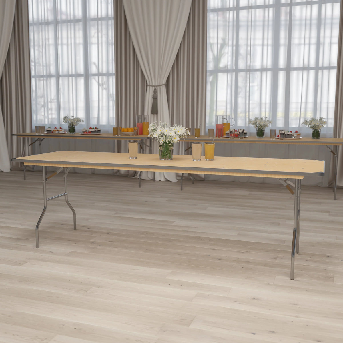 Flash Furniture 8-Foot Rectangular HEAVY DUTY Birchwood Folding Banquet Table with METAL Edges and Protective Corner Guards