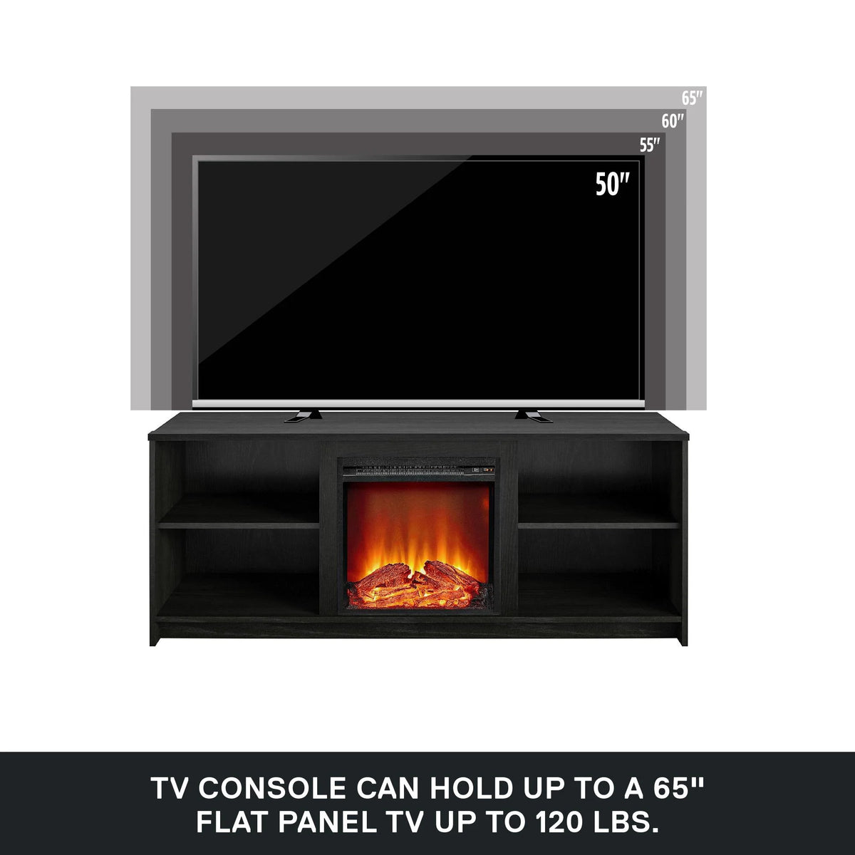 Mainstays Fireplace TV Stand for TVs up to 65", Black Oak