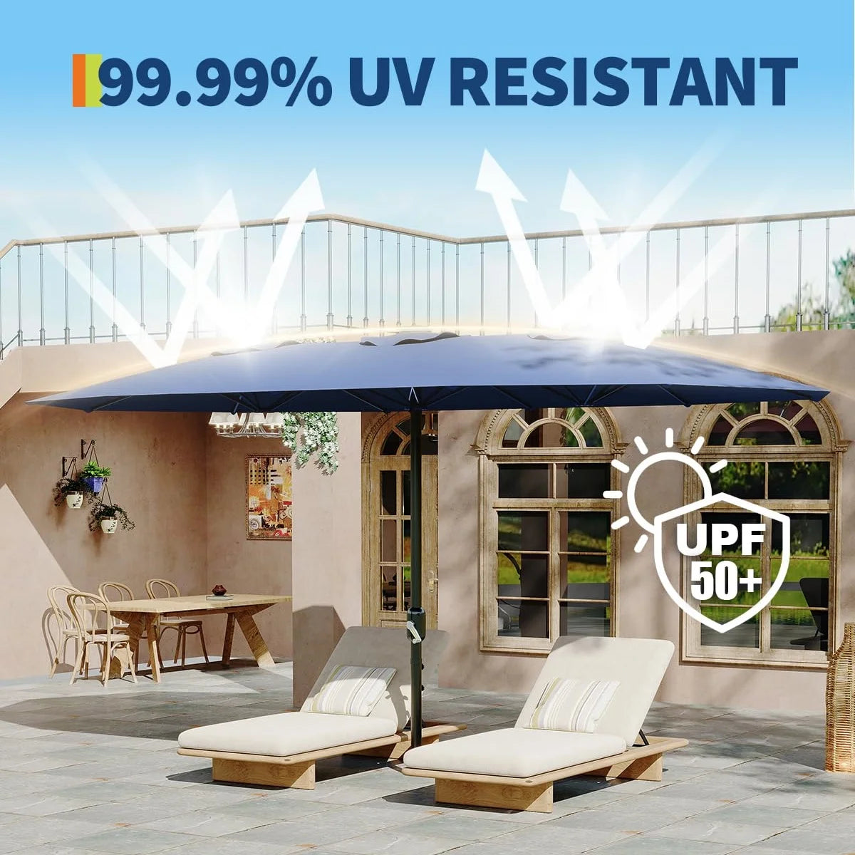 WildBreak Triple Size Large Patio Umbrella, with Crank Handle, Double-Sided, 13' x 6.5', Beige